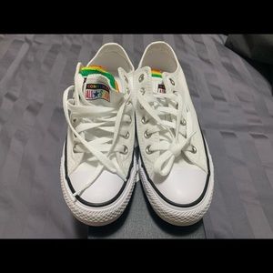 White Converse/Chuck Taylors w Multicolor tongues